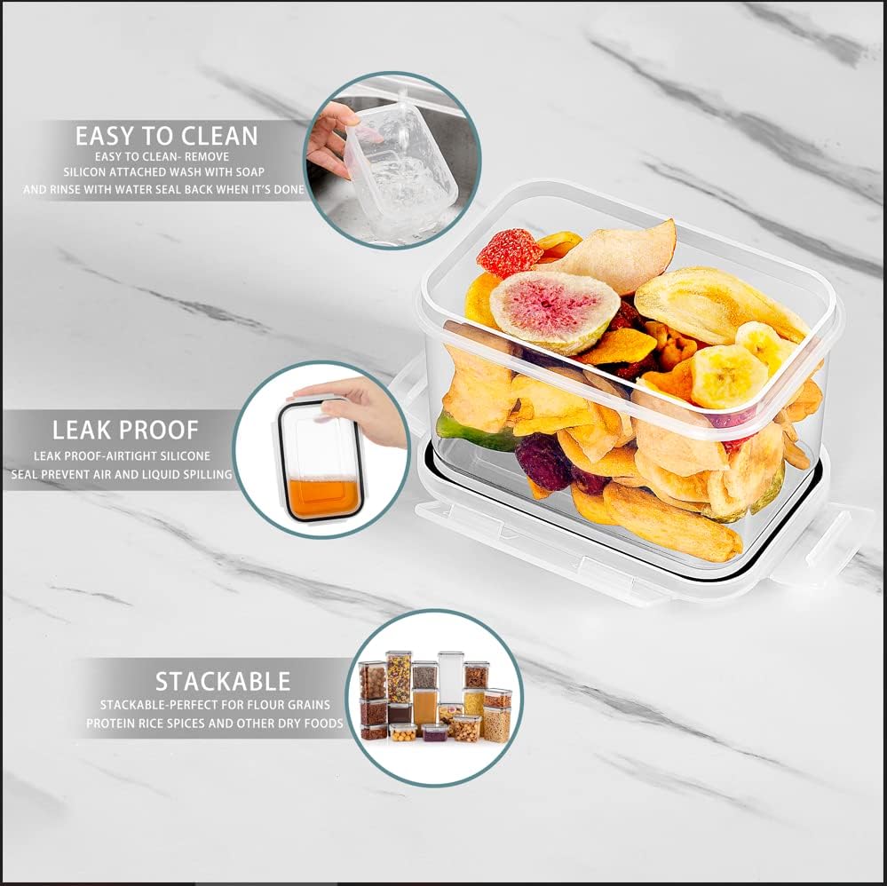 42 Pack Airtight Food Storage Container Set - Pantry Storage Containers Organiser & Cereal Storage Containers for Kitchen Storage & Organisation with 100% Leak Proof Lids - Image 6
