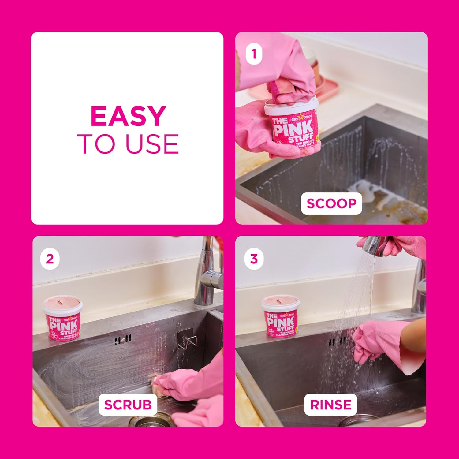 The Pink Stuff Miracle Cleaning Paste 850g - Vegan Multi Purpose Household Surface Cleaner - Non-Toxic - Image 4