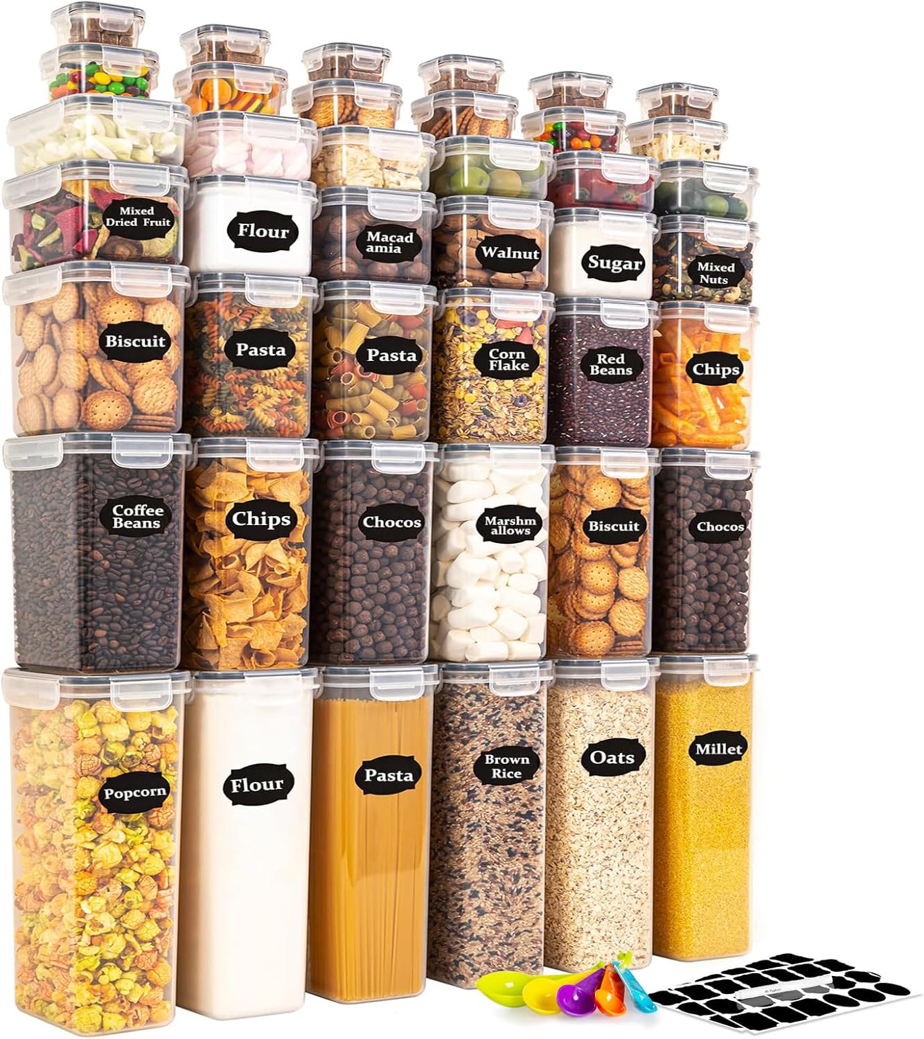 42 Pack Airtight Food Storage Container Set - Pantry Storage Containers Organiser & Cereal Storage Containers for Kitchen Storage & Organisation with 100% Leak Proof Lids