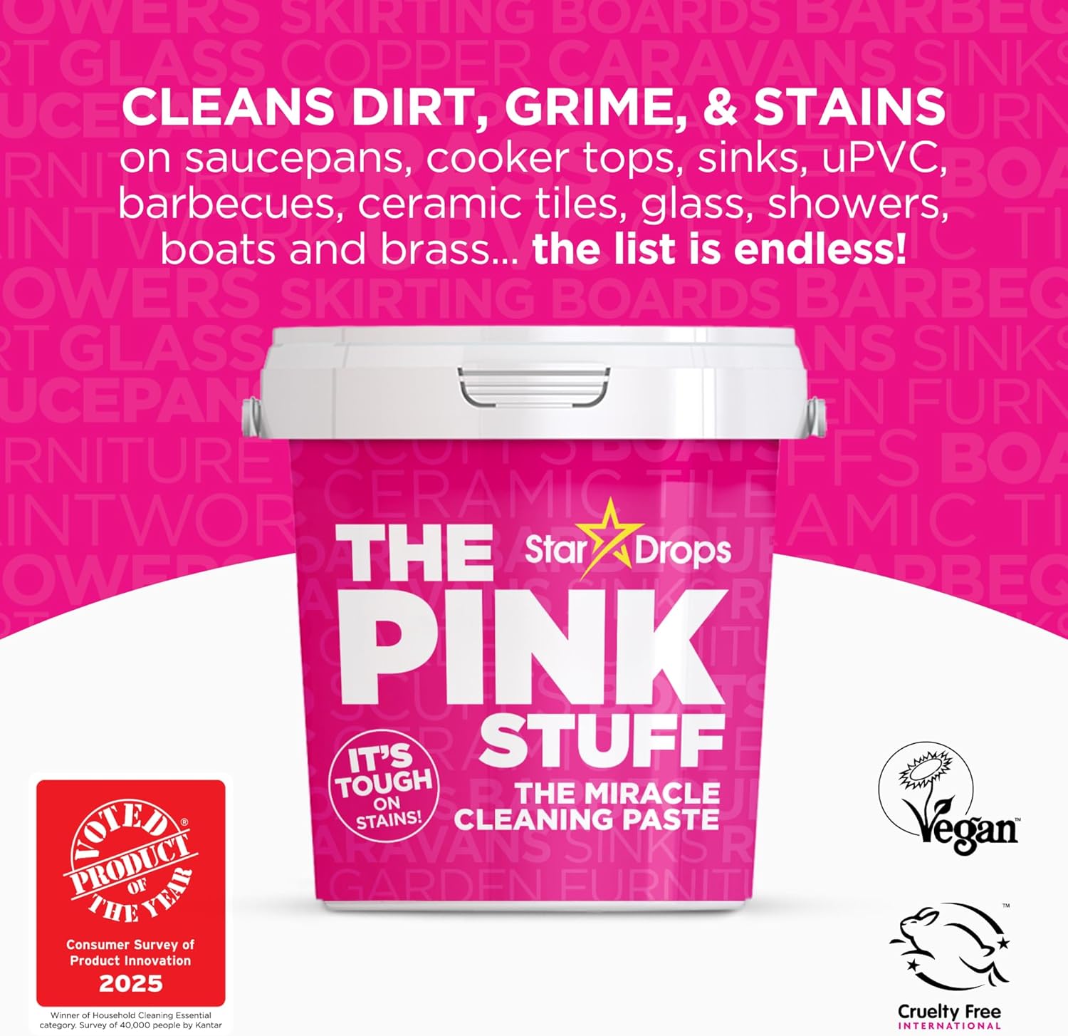 The Pink Stuff Miracle Cleaning Paste 850g - Vegan Multi Purpose Household Surface Cleaner - Non-Toxic - Image 2